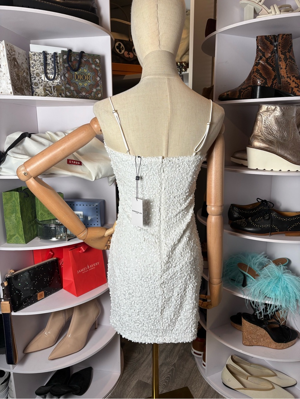 Generation Love Julius sequin v neck mini dress in white xxs nwt - Picture 5 of 7